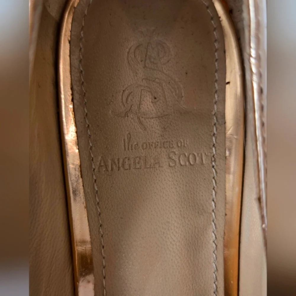 The office of Angela Scot Elegant Rose Gold Metallic Heels